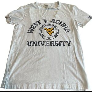 Victoria’s Secret Pink WVU Women's White T-Shirt V-Neck, Size XS